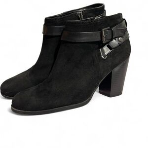 Liz Claiborne Black Suede Heeled Boots with Buckle size 9.5